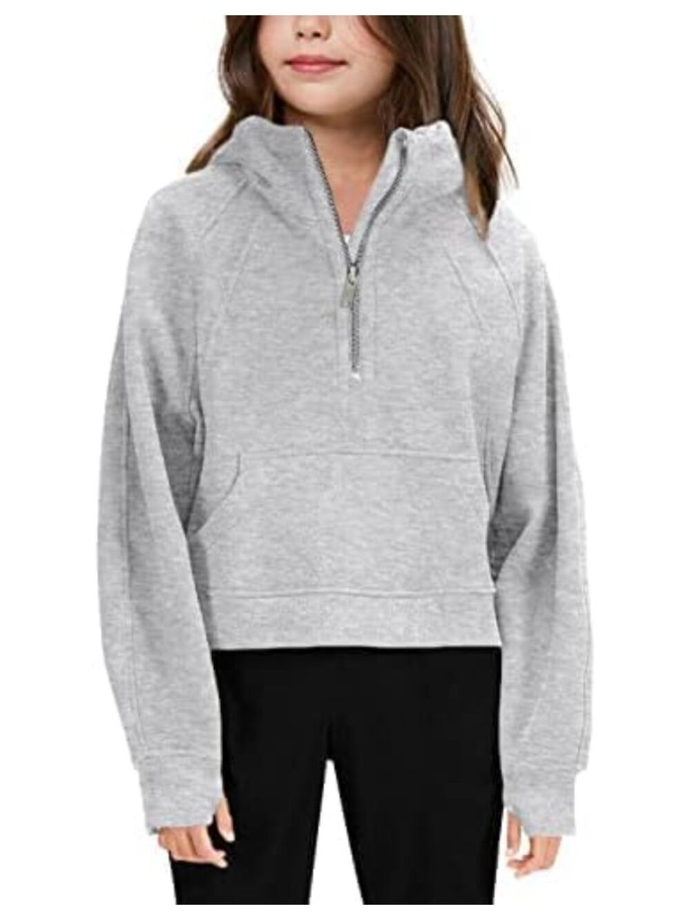 Girls Hoodie Sweatshirt Half Zip Crop Top Long Sleeve Thumbhole